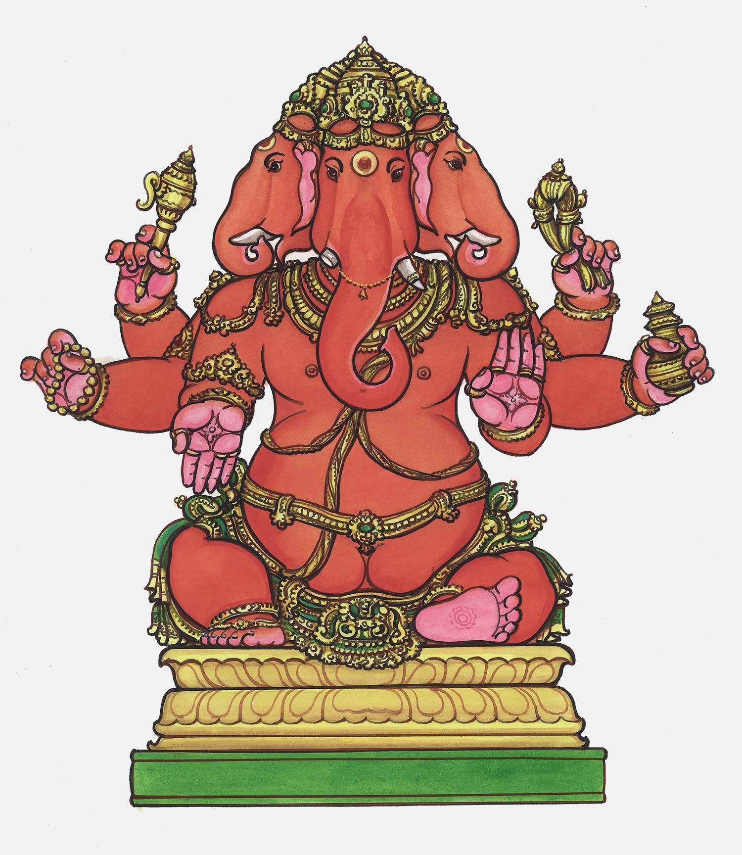 web ready trimukha ganapati ganesha iconograhy