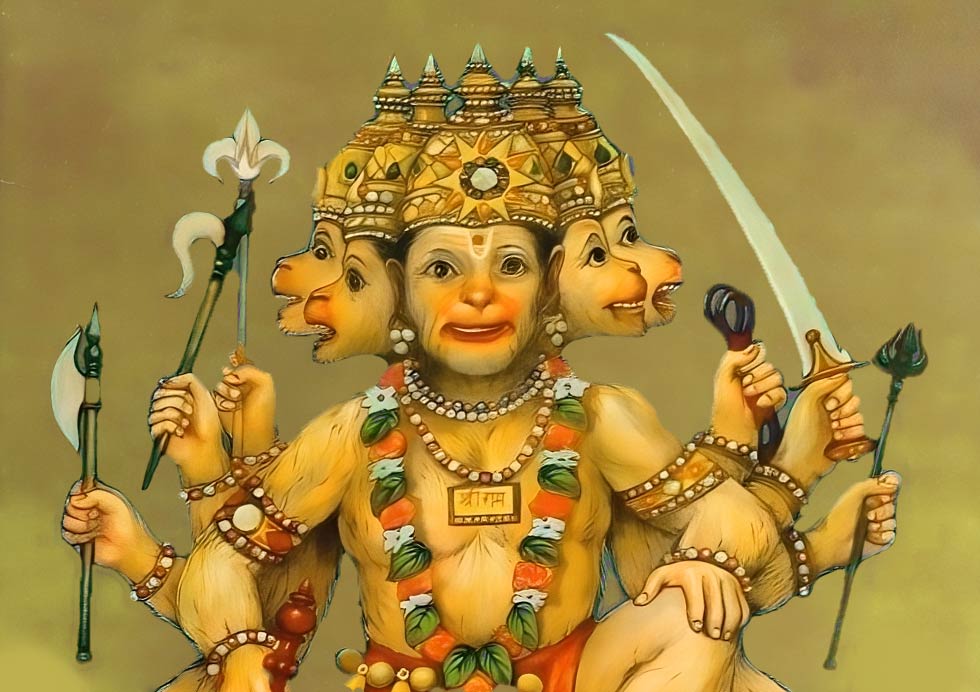 ive Faces of Panchmukhi Hanuman