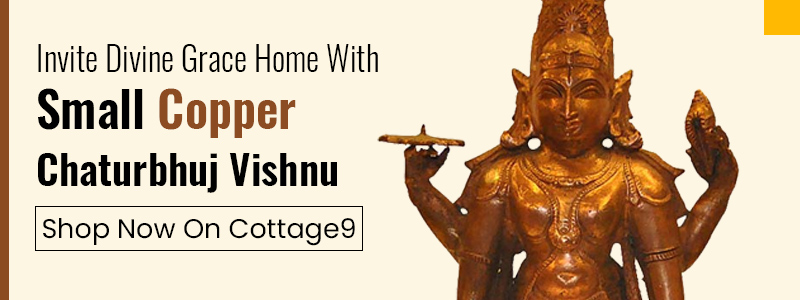Small copper statue of chaturbhuj vishnu