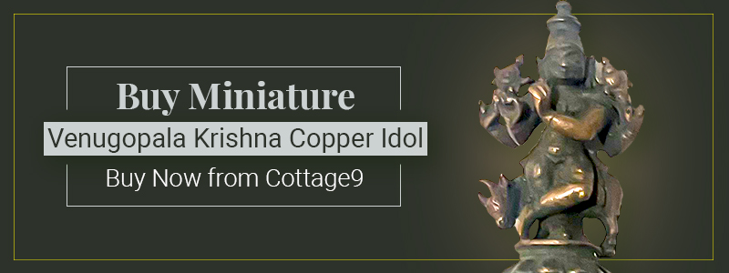 Miniature venugopala krishna copper Idol