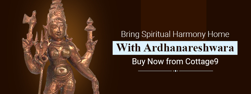 shiva parvati small copper idol as ardhanareshwara