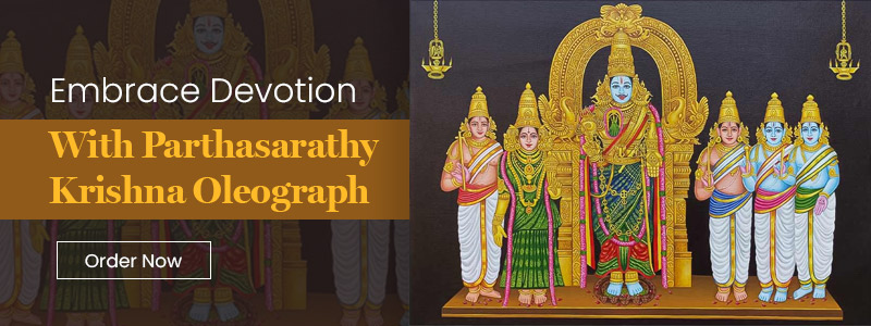 Oleograph of an original painting of deities at parthasarathy krishna temple of triplicane