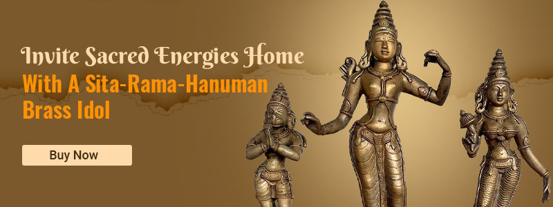 Old southindian set of brass idols of sita-rama with hanuman