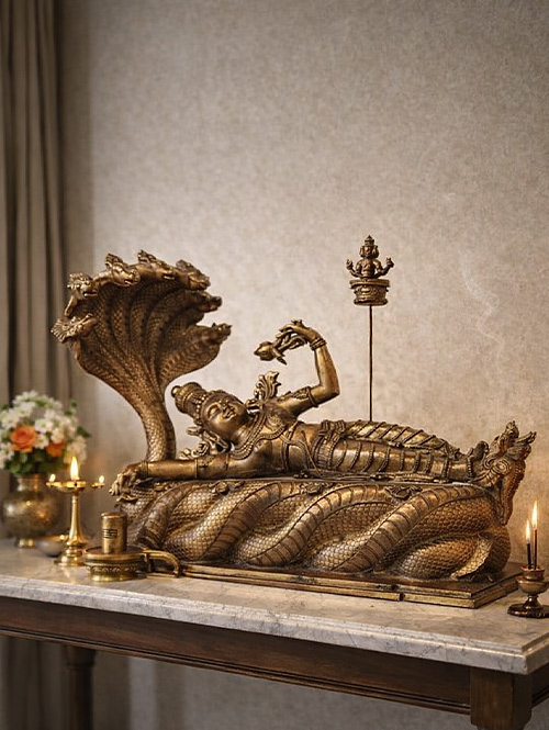 An Exquisite Bronze Idol of Vishnu as Ananta Padmanabha Swami