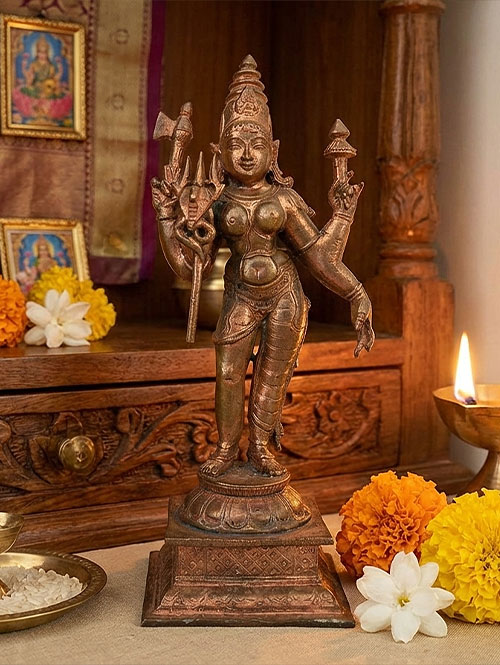 Shiva - Parvati Small Copper Idol as Ardhanareshwara