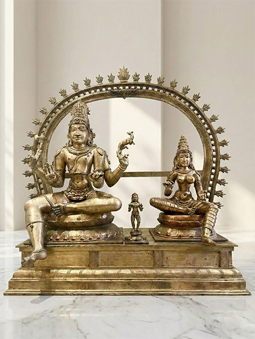 A Large Masterpiece Chola Bronze Idol of Shiva Somaskanda Murti