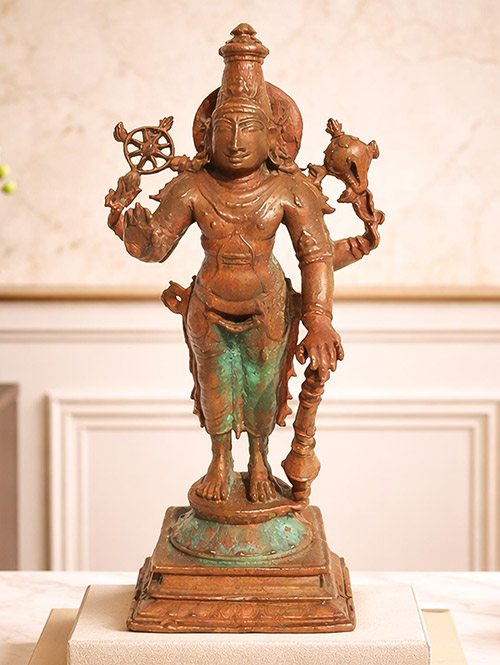 Antique Copper Replica Statue of Sri Vishnu