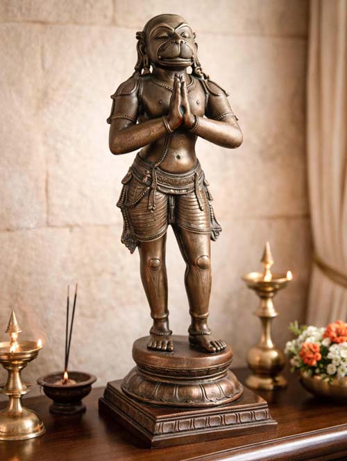 South Indian Bronze Idol of Hanuman Ji Standing in Anjali Mudra