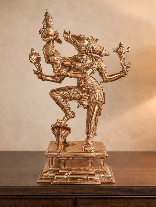Chola Bronze Sculpture of Vishnu as Varaha with Bhumi