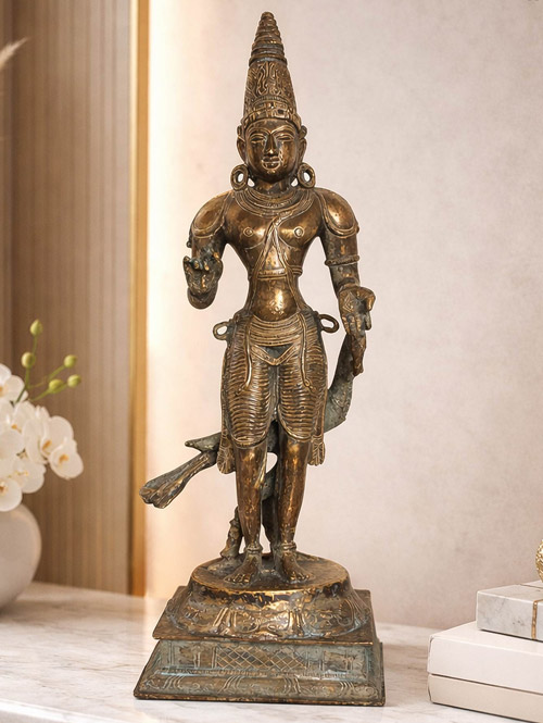 Beautiful Old Brass Statue of Kartikeya