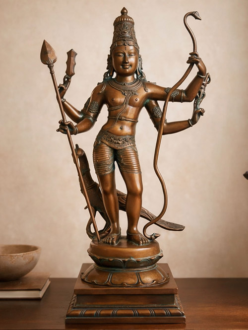 A Magnificent Bronze Idol of Four-armed Kartikeya as Samharamurti