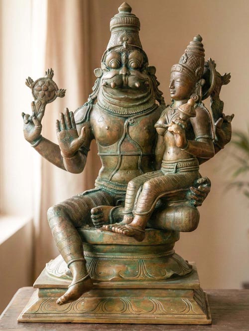 Traditional Bronze Idol of Lakshmi Narasimha