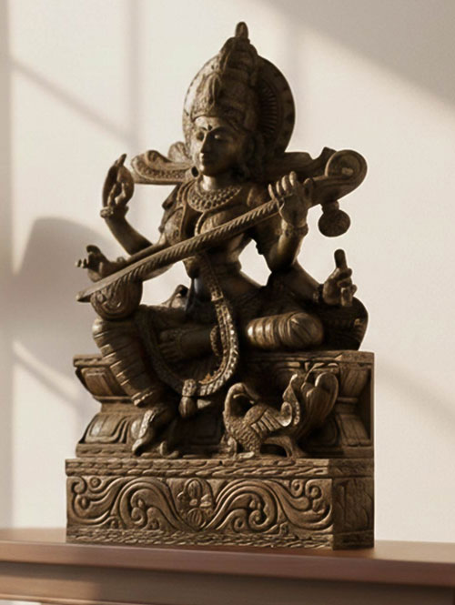 Goddess Saraswati Wood Carving