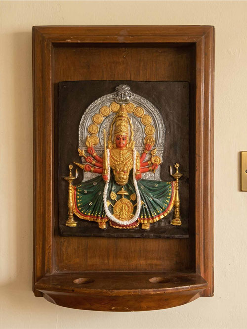 Rare Old Wooden Panel of Durga Devi Sculpture in Resin - Art of Kerala