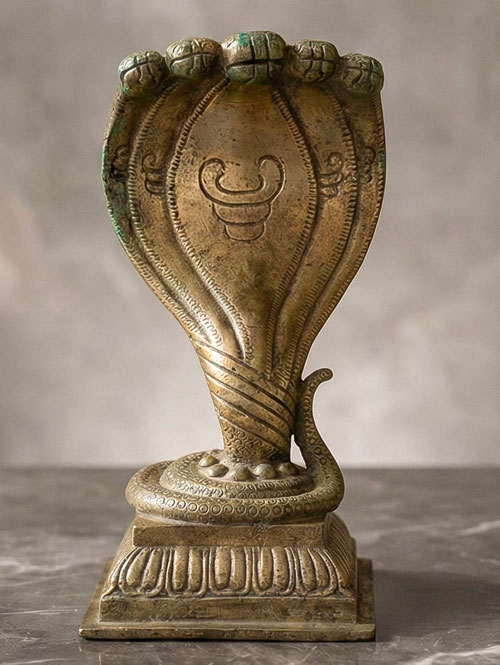 Old Bronze Figurine of Five-hooded Nagaraja Vasuki from Kerala