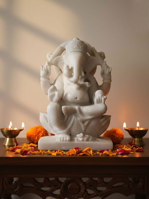 Carved Marble Ganesha Statue