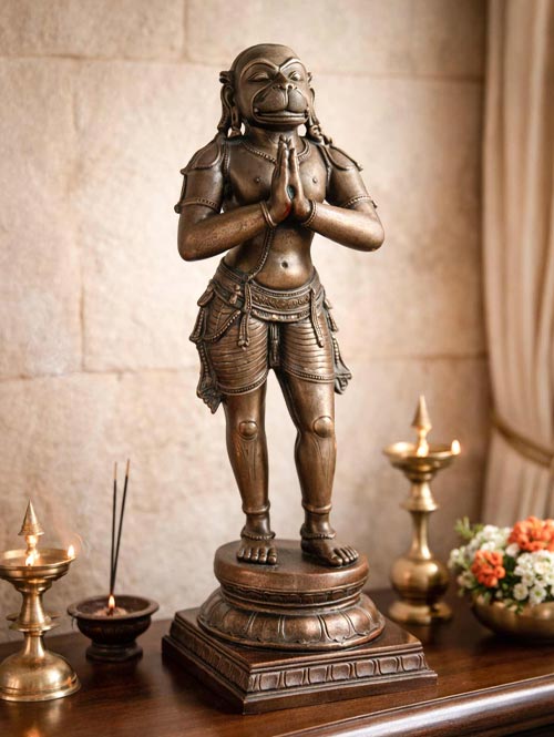 South Indian Bronze Idol of Hanuman Ji Standing in Anjali Mudra