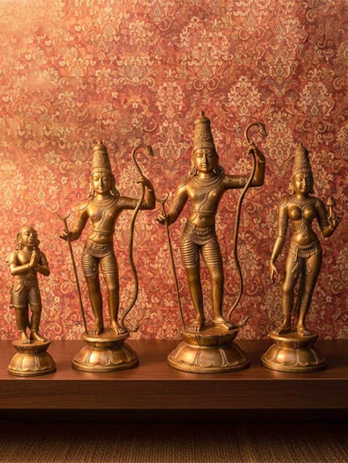 Brass Ram Darbar Set of Magnificent Brass Idols of Sri Rama, Sita, Lakshmana and Hanuman