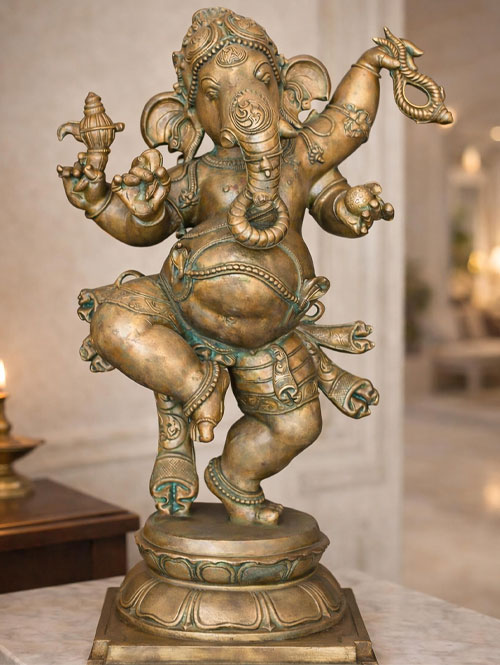 Traditional Chola Bronze Idol of Nritya Ganapati Ganesha