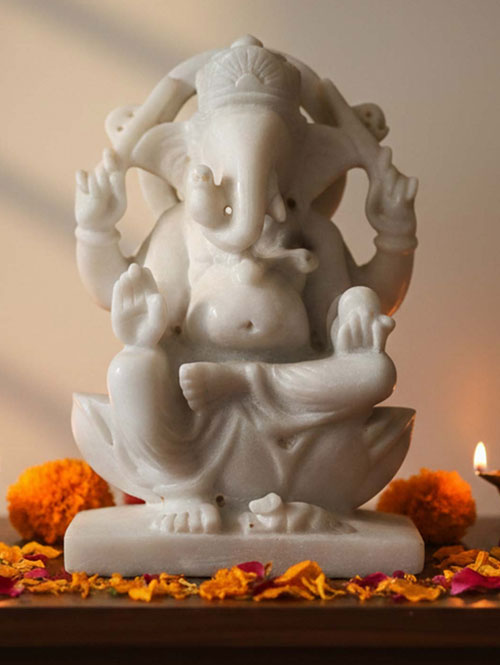 Carved Marble Ganesha Statue
