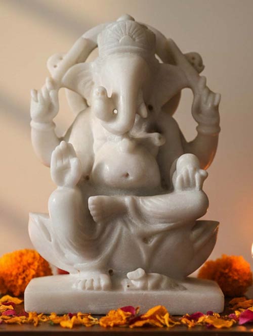 Carved Marble Ganesha Statue