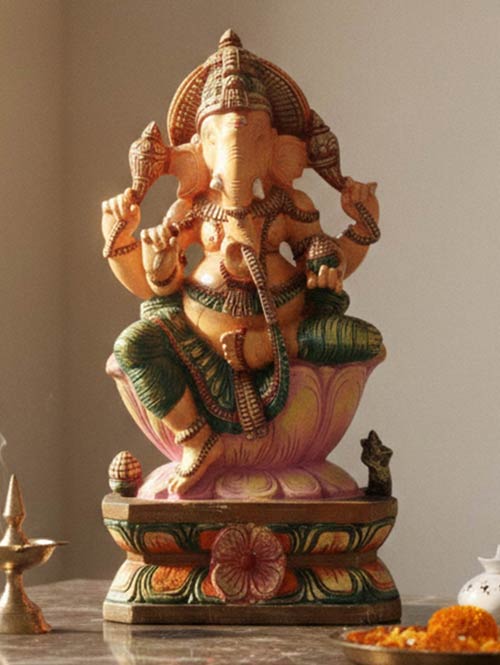 Seated Ganesha Wood Carving