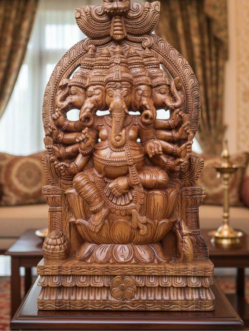 Panchamukha Ganapati Wood Carving