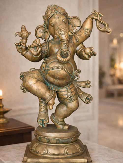 Traditional Chola Bronze Idol of Nritya Ganapati Ganesha