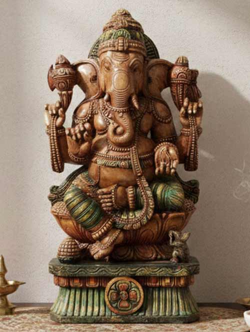Hindu God Ganesha Wood Carving