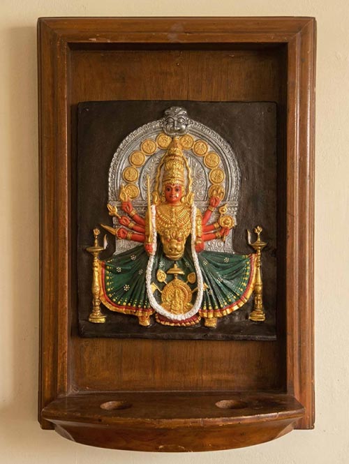 Rare Old Wooden Panel of Durga Devi Sculpture in Resin - Art of Kerala