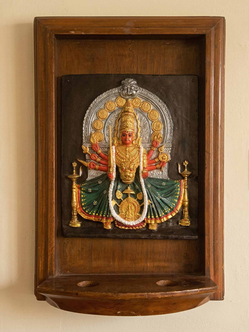 Rare Old Wooden Panel of Durga Devi Sculpture in Resin - Art of Kerala