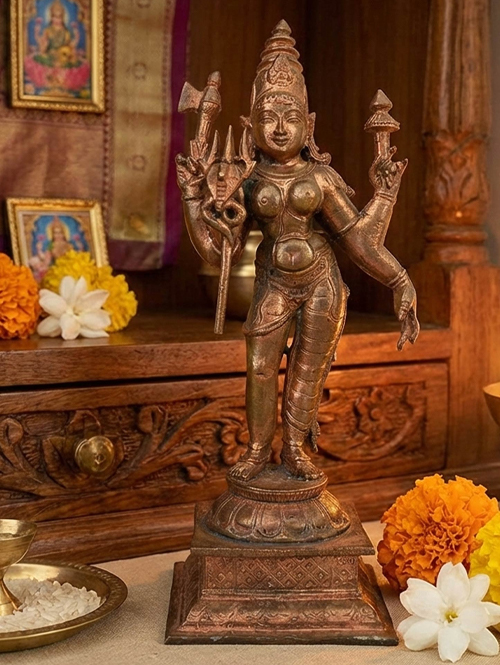Shiva - Parvati Small Copper Idol as Ardhanareshwara