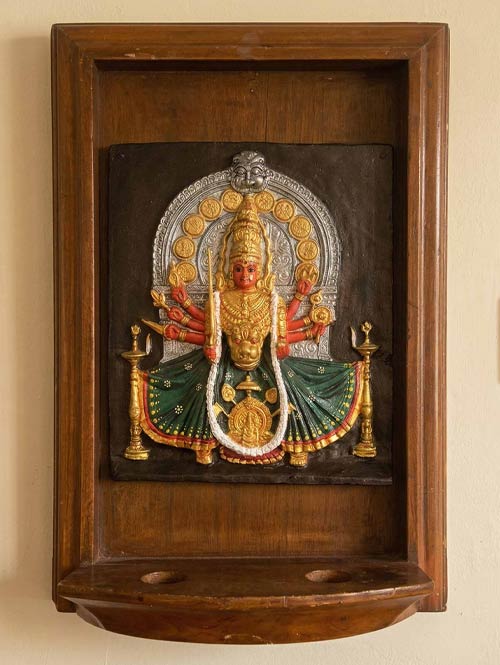 Rare Old Wooden Panel of Durga Devi Sculpture in Resin - Art of Kerala
