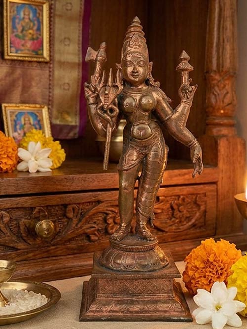 Shiva - Parvati Small Copper Idol as Ardhanareshwara