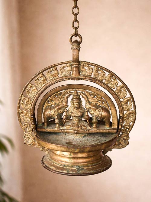 Original Old Brass Lamp of Gaja Lakshmi from Kerala